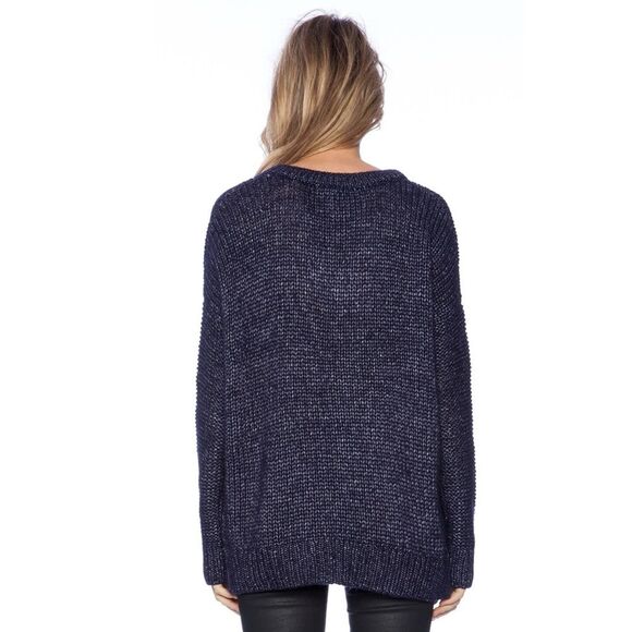 Vince Metallic Textured V Neck Sweater in Navy S - Picture 12 of 13